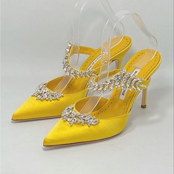 Manolo Blahnik Lurum 90MM Embellished Satin Mules size 40 - Picture 3 of 15